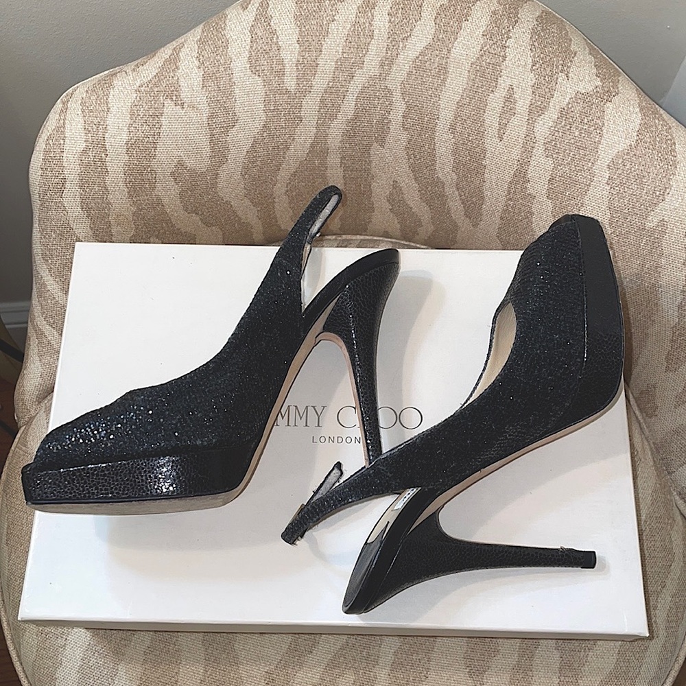 Jimmy Choo sparkly high heel peep toe sling back